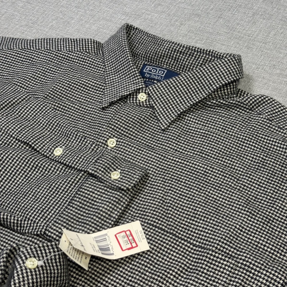 Polo Ralph Lauren Vintage Marlowe Houndstooth Flannel Shirt Mens 2XL Black White